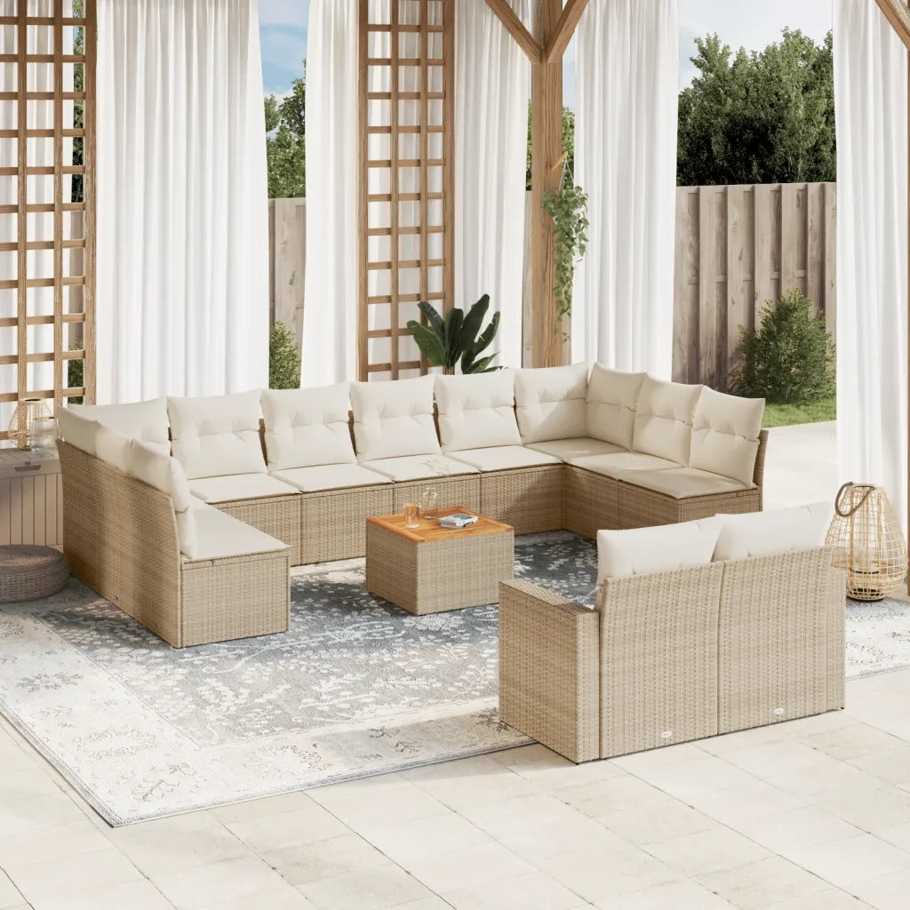 Set Divano da Giardino 13 pz con Cuscini Beige in Polyrattan 3256688