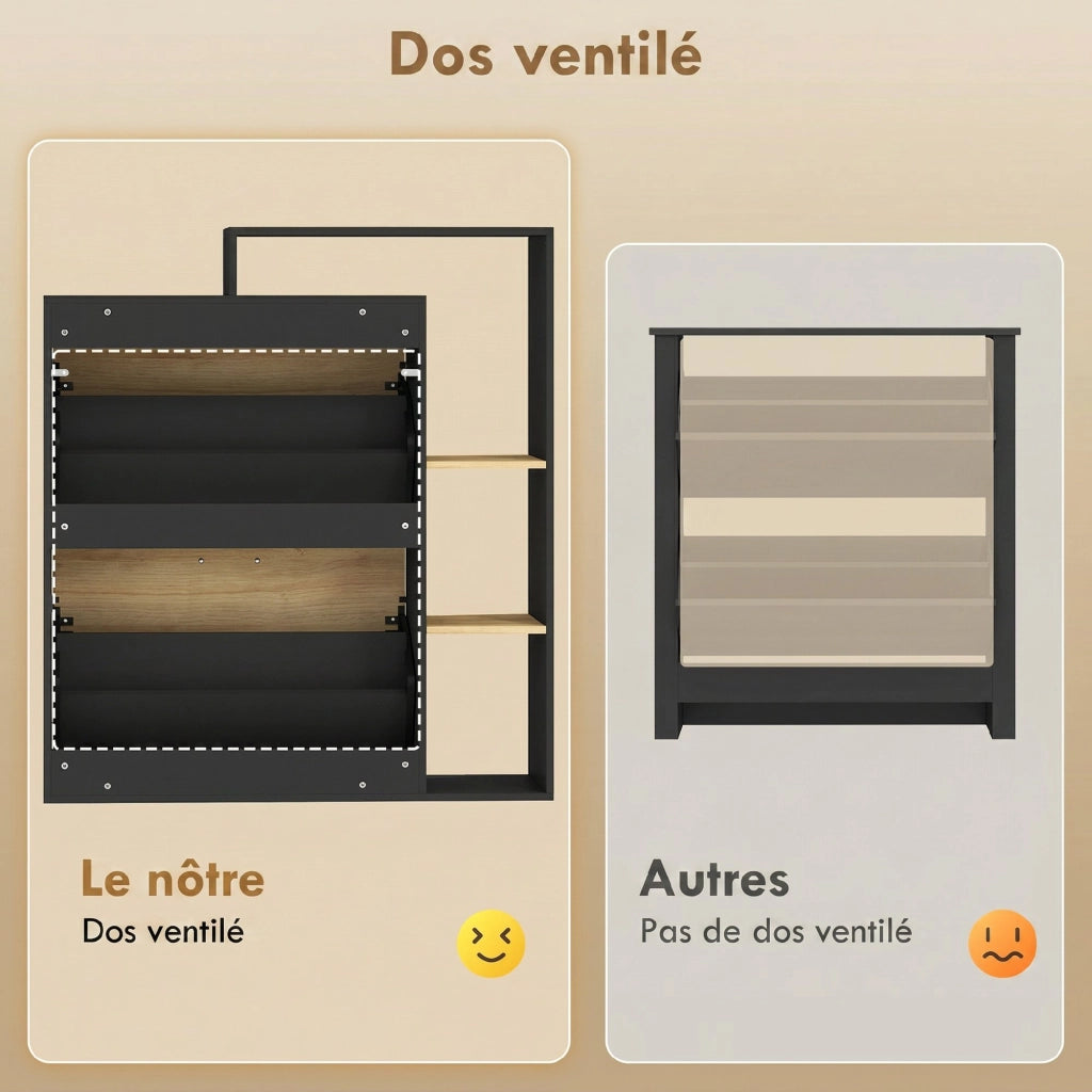 Scarpiera 8 paia con 2 cassetti e 3 scomparti aperti ¨C Minimal ¨C nero