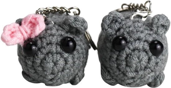 Catena di chiave con oso orso emotivo 2 x catena di chiave - Giocattolo morbido artigianale - Regalo carino e originale - Cattura i cuori con la tua espressione emotiva