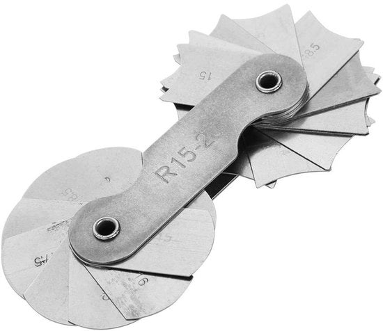 Misuratore di Raggio in Acciaio Inossidabile - Misurazioni Esterne/Interne - Lame Convessa/Concava - Intervallo di Misura R0.3-100MM - Peso Leggero 43g - Duraturo e Resistente all'Ossidazione - Misuratore di Raggio