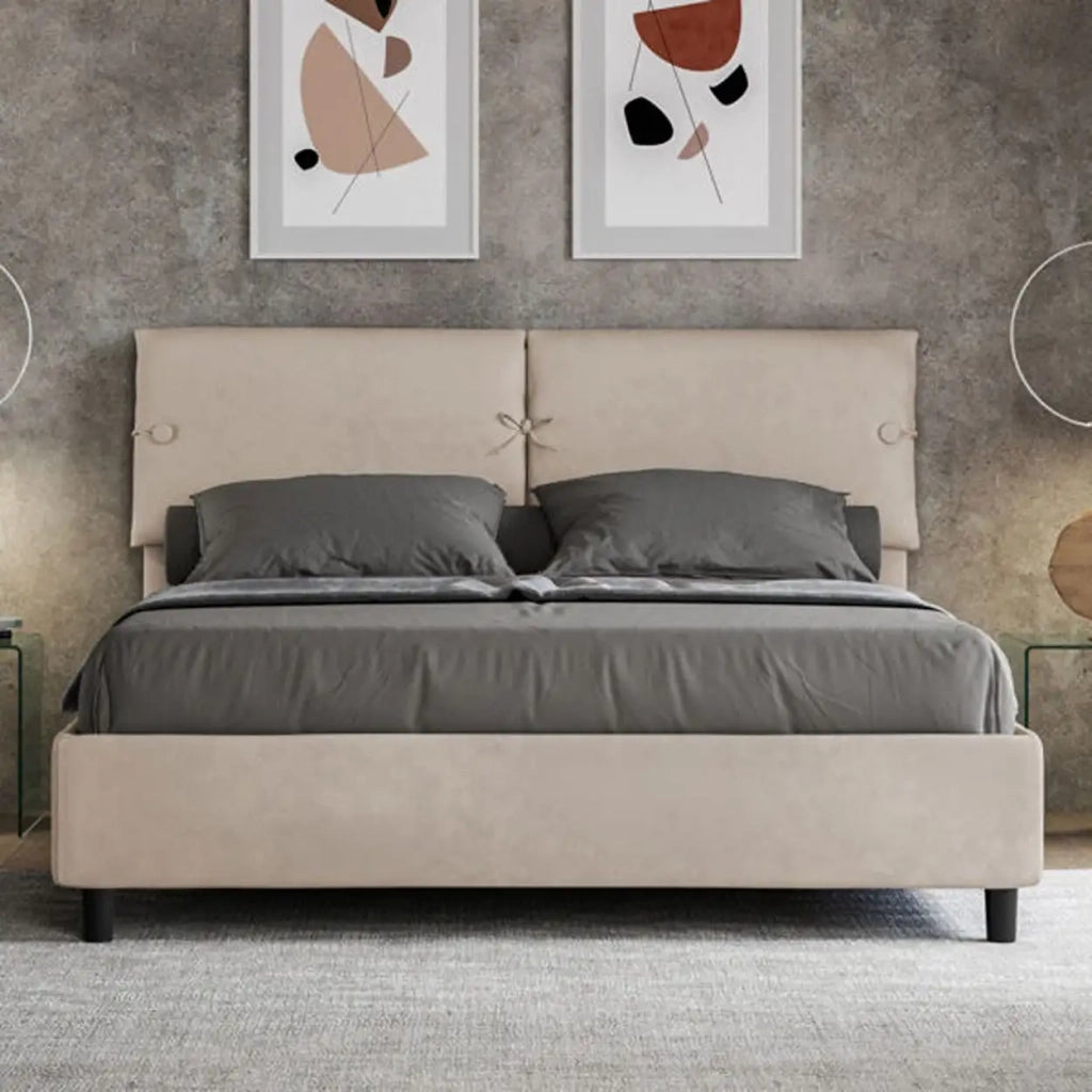 Letto matrimoniale contenitore imbottito 160x210 microfibra sabbia Sleeper