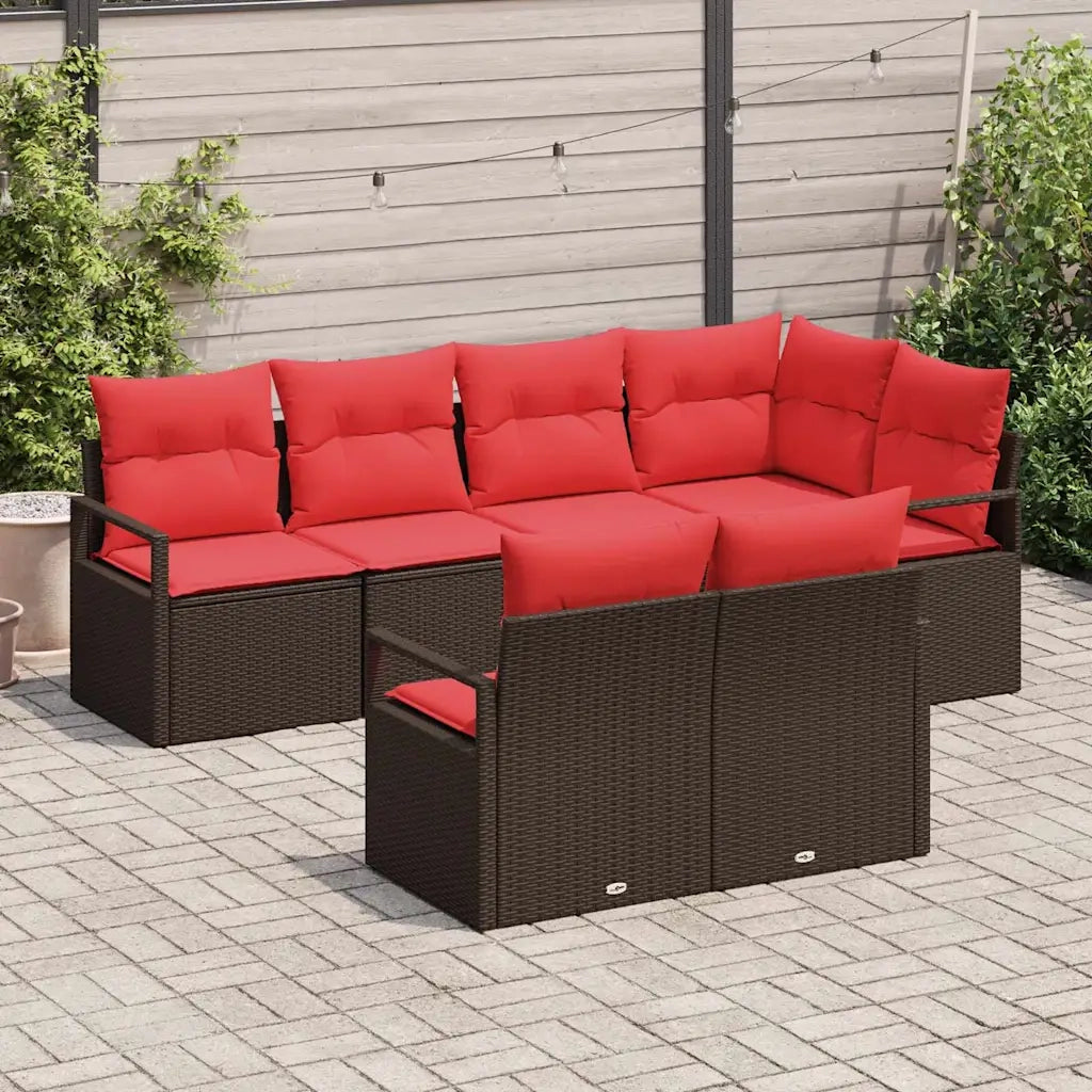 Set Divano da Giardino 7 pcs Marrone e Rosso polyrattan 3355093
