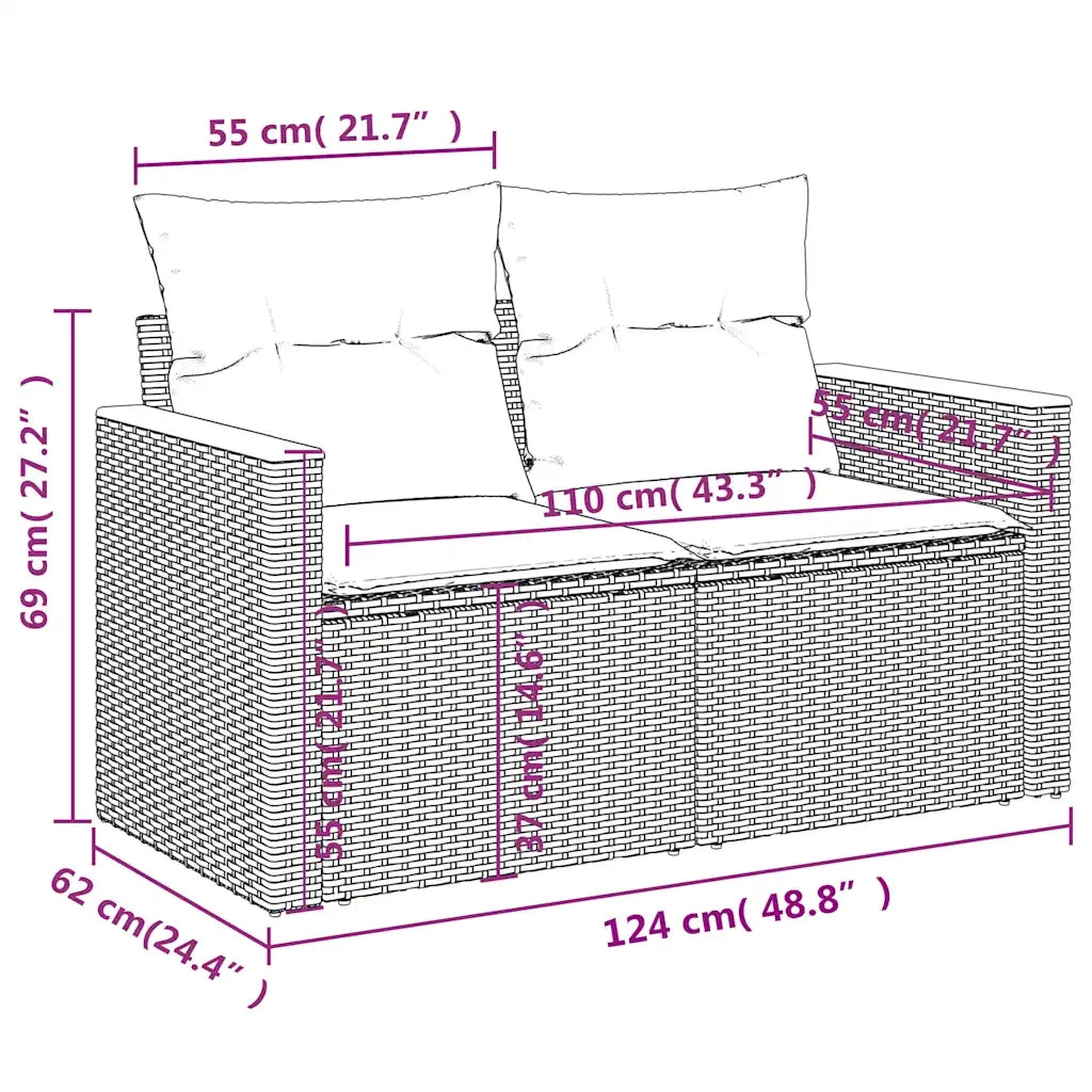 Set Divani da Giardino 5 pz con Cuscini Nero in Polyrattan 3227653