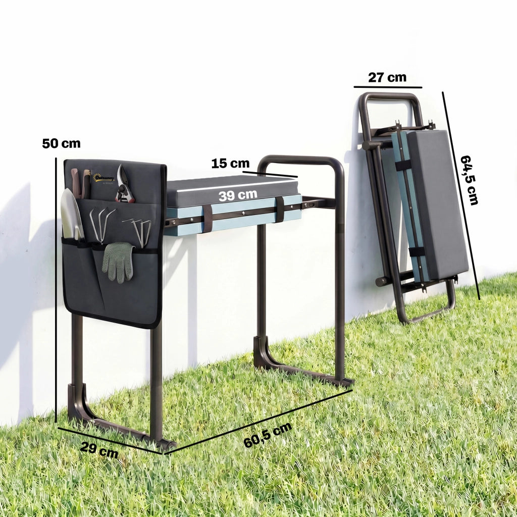 Sgabello da giardino pieghevole con cuscino e tasche ¨C Minimal ¨C grigio scuro