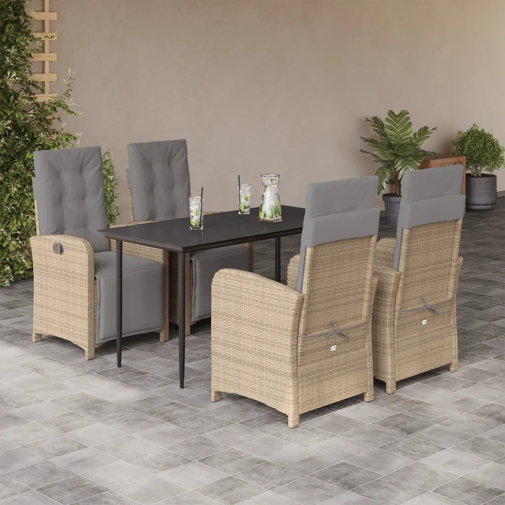 Set da Pranzo da Giardino 5 pz con Cuscini Beige in Polyrattan