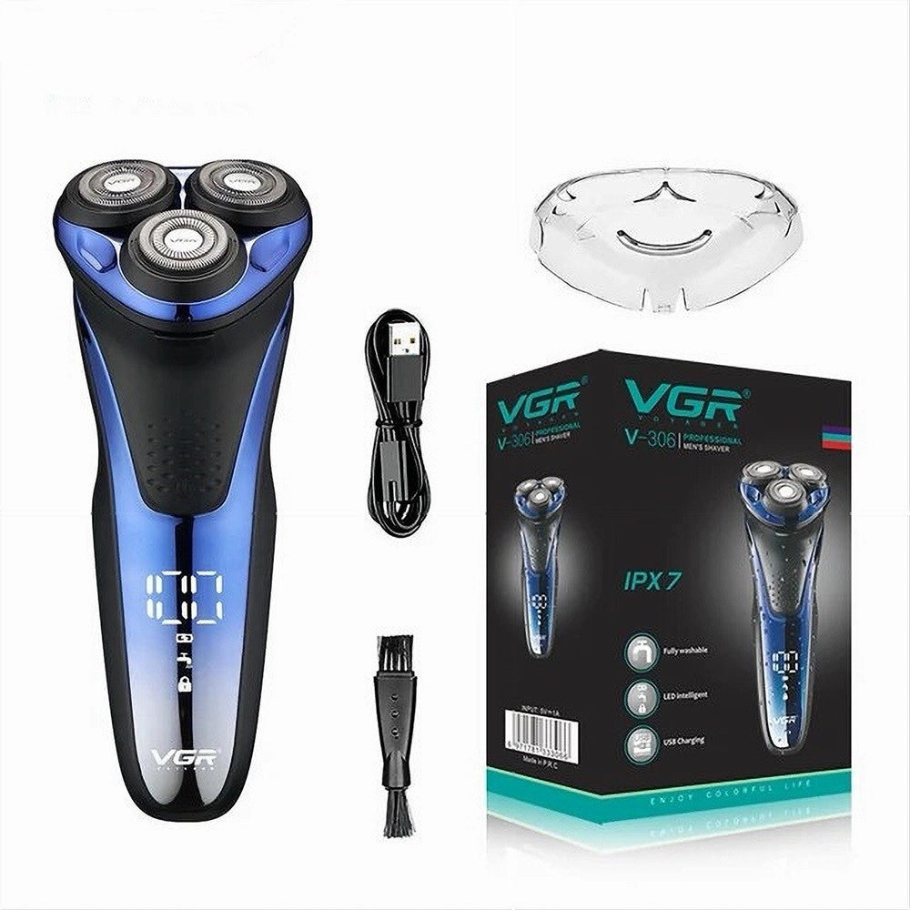 Trade Shop - Rasoio Elettrico Uomo A 3 Teste Usb Display Lcd Batteria Ricaricabile Ipx7 V-306 -