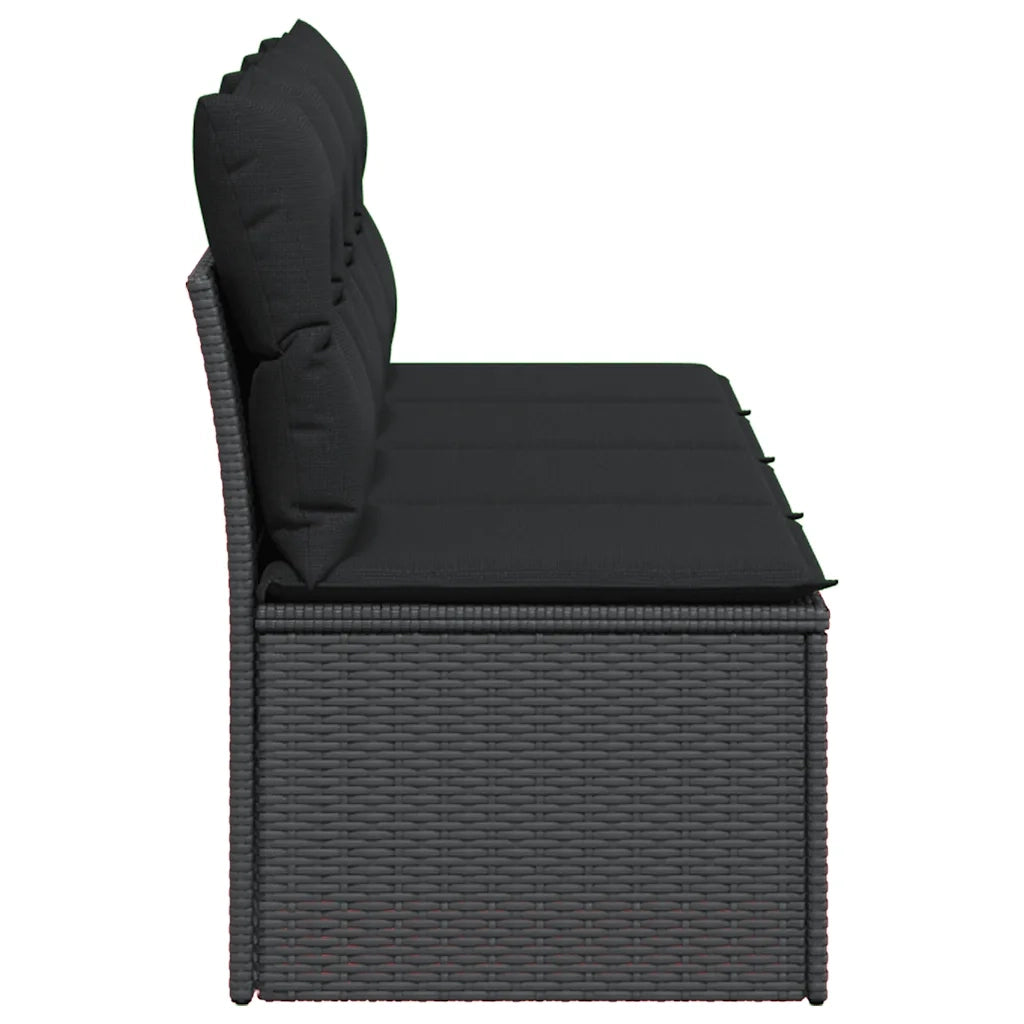 Divano da giardino con cuscini 4 posti nero in polyrattan