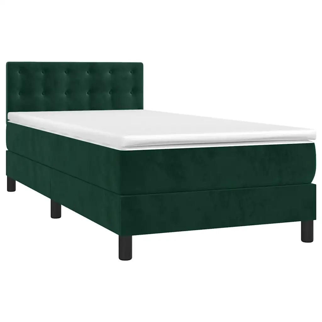 Letto a Molle con Materasso e LED Verde Scuro 100x200cm Velluto 3134630