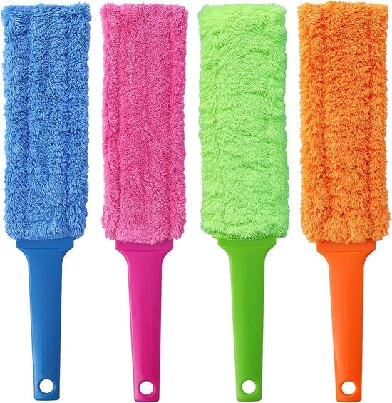 Set di 4 plumeau di microfibra riciclabile, adatto per persiane e fessurazioni, con coperchi rimovibili e lavabili. Strumento di pulizia per finestre, persiane, auto, muri, fessurazioni, mobili, divani e schermi.