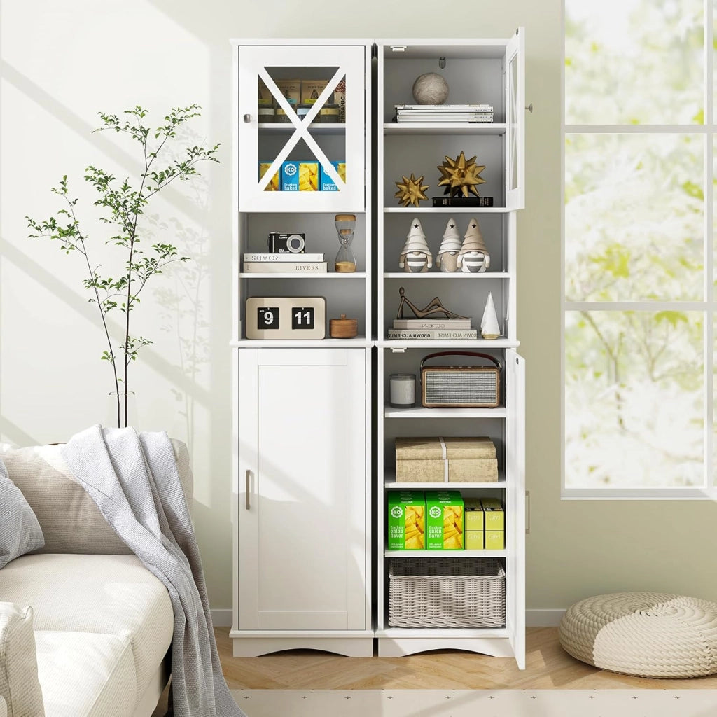 Mobile Bagno 40 x 30 x 170,5cm, Armadietto a Colonna Stretto e Alto con 5 Ripiani Regolabili e 2 Porte, Armadio da Terra in Legno per Soggiorno, Camera da Letto, Salotto e Cucina (Bianco)