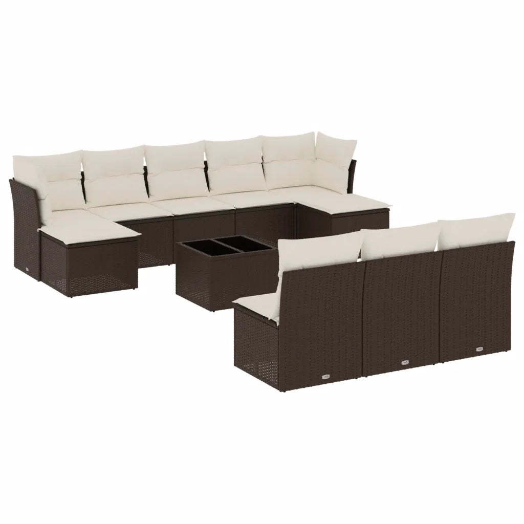 Set Divani da Giardino 11 pz con Cuscini Polyrattan Marrone 3218303