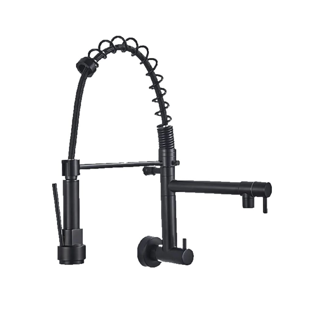 Björn | gastronomia rubinetto monoforo a parete per acqua fredda nero|rubinetto cucina professionale acciaio inox due docce|doppio lavello ristorante