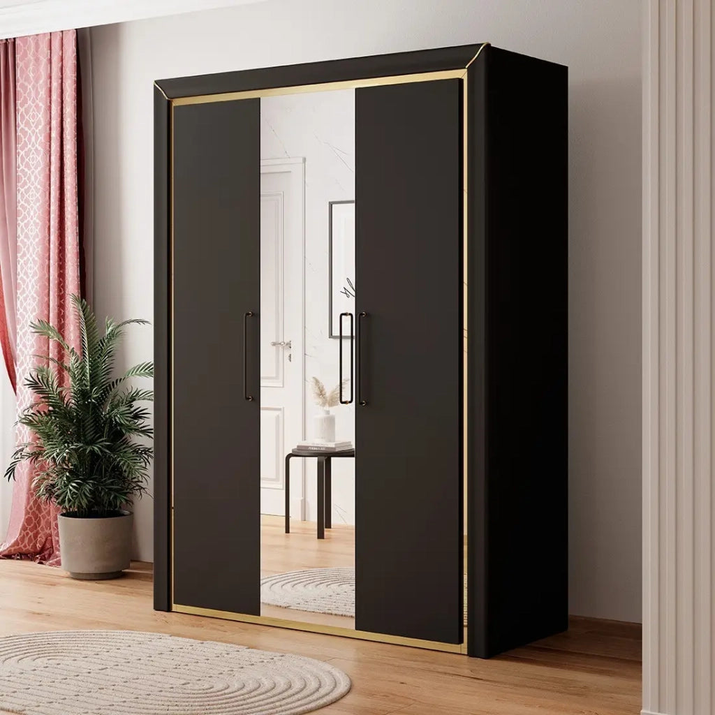 Armadio 150cm collezione DOHA. Colore nero opaco e dorato.