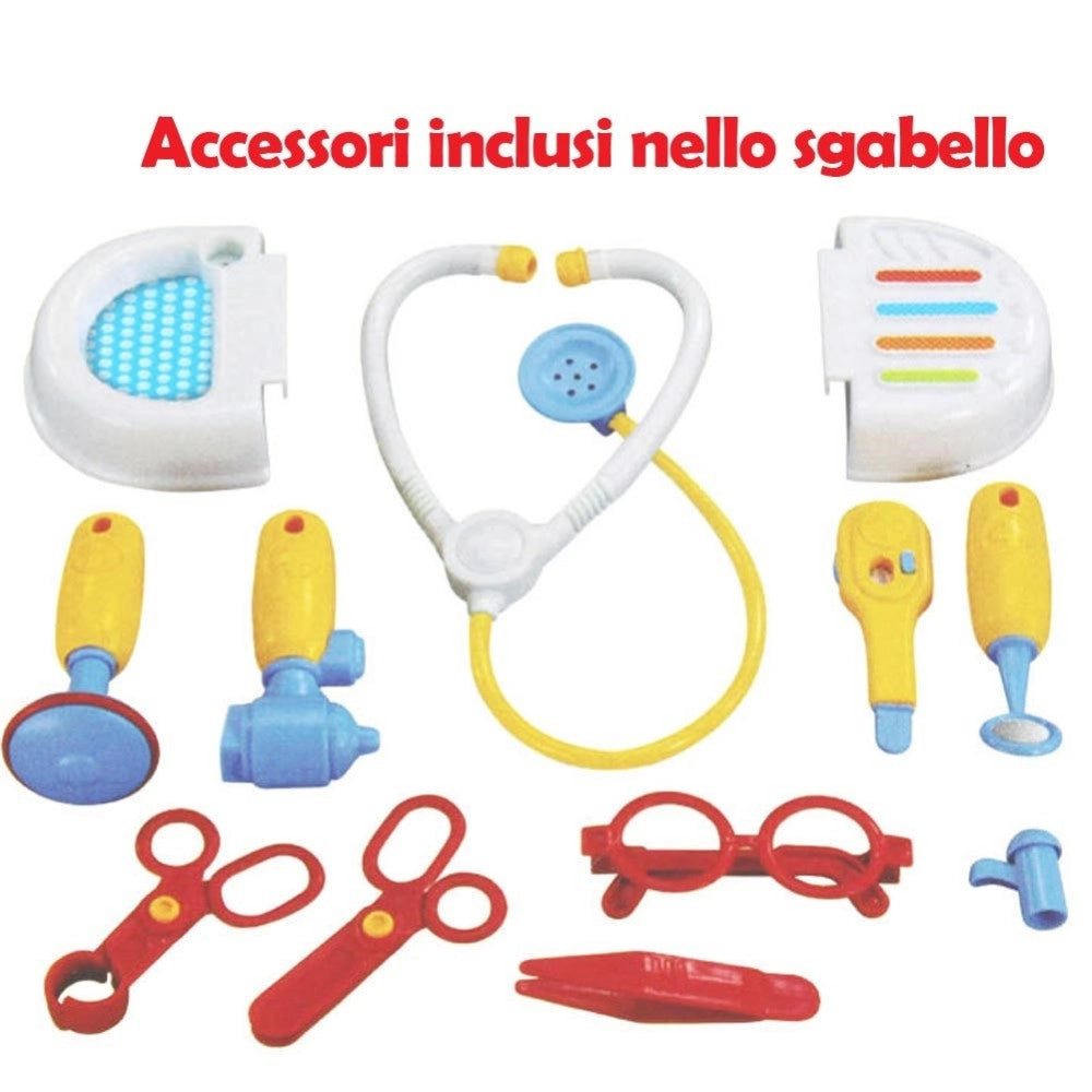 Trade Shop - Sgabello Valigetta Dottore Per Bambini Sediolina Portatile Con Accessori Medico -