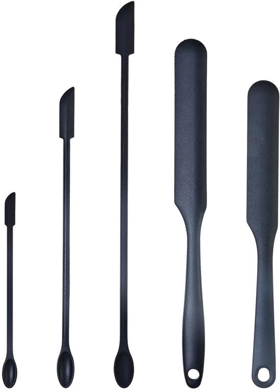 Set di spatole e spatole per pentola, 2 grandi + 3 piccole spatole in silicone per cucinare, raschiare pentole, spazzola per pane, decorazione per torta, aiuti multifunzionali per cucina e bellezza con cerniera