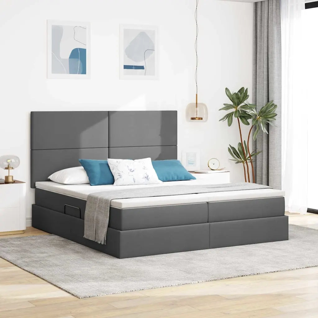 Letto con testiera Grigio scuro 200 x 200 cm Tessuto