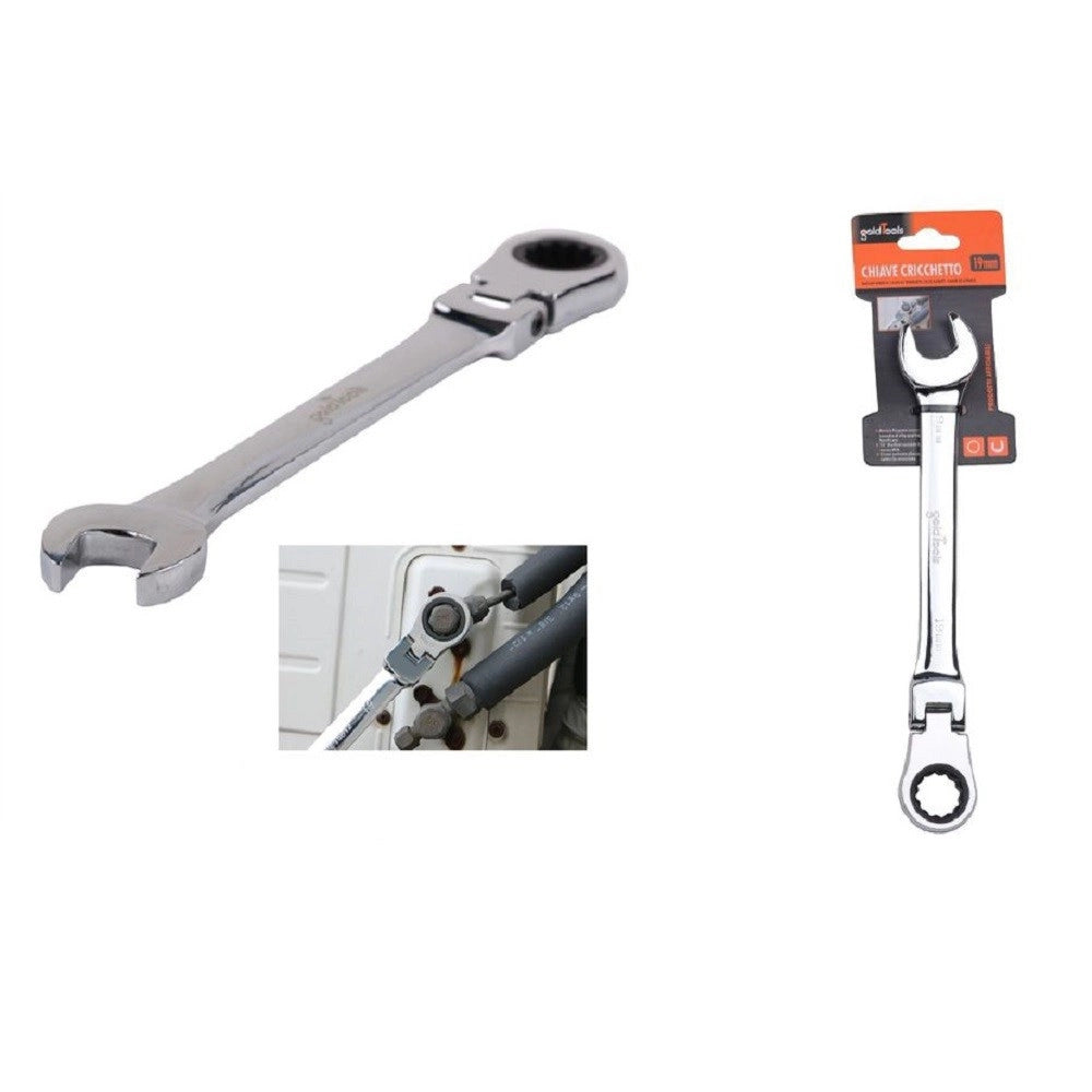 Trade Shop - Chiave A Cricchetto Combinata 19mm Testa Pieghevole Cromo Vanadio Utensile 91740 -
