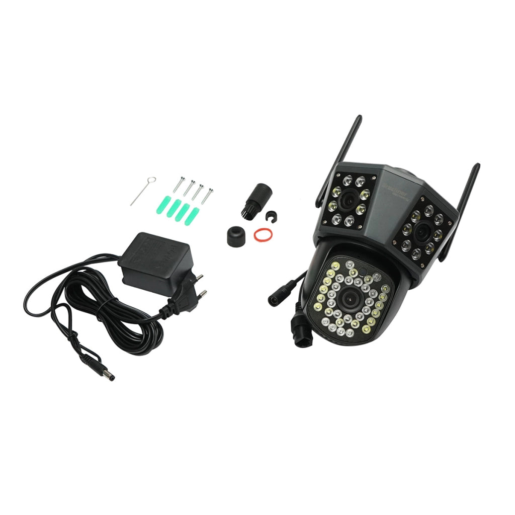 Telecamera di sorveglianza con 3 lenti, 3 obiettivi da 6 MP, WIFI 2.4GHz, rotazione a 360 gradi PTZ con sensore di movimento, allarme, rilevamento umano e applicazione IPC360 Home