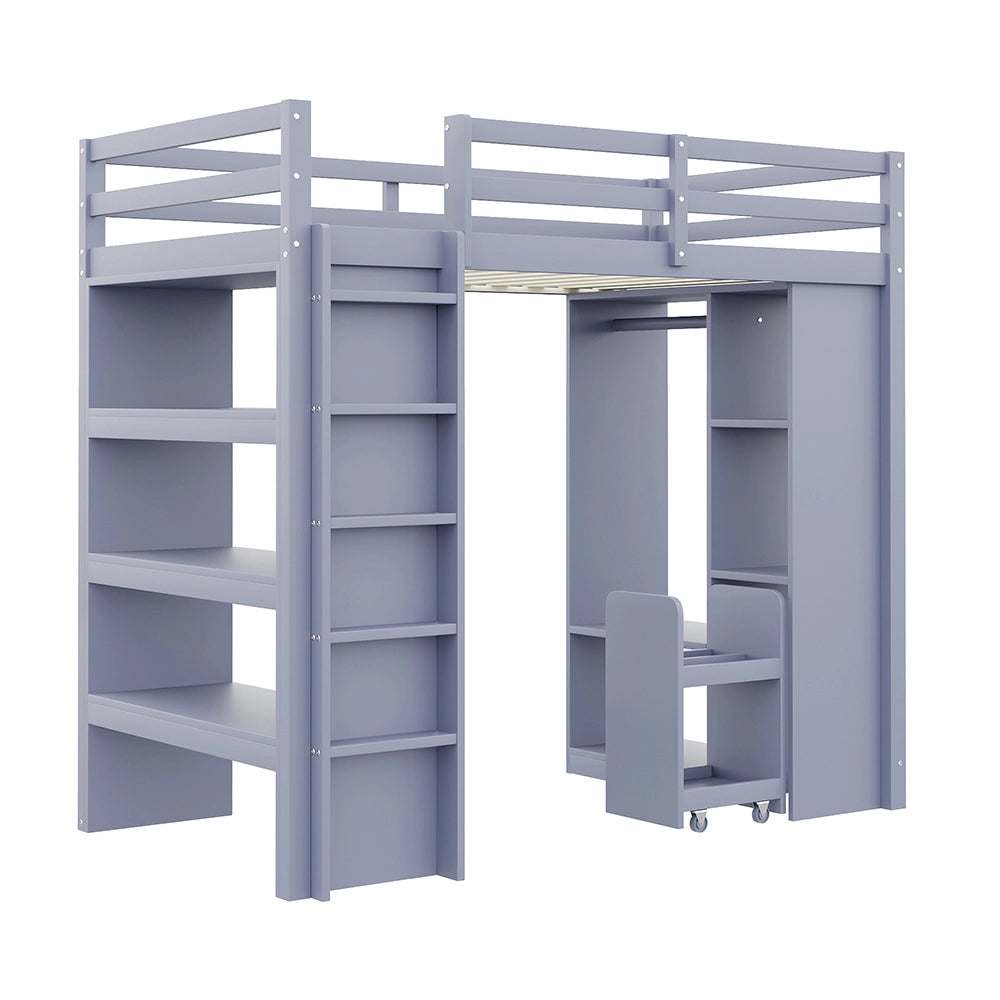 Letto a castello bambini - Xylo - 90x200 cm scaffali grigio