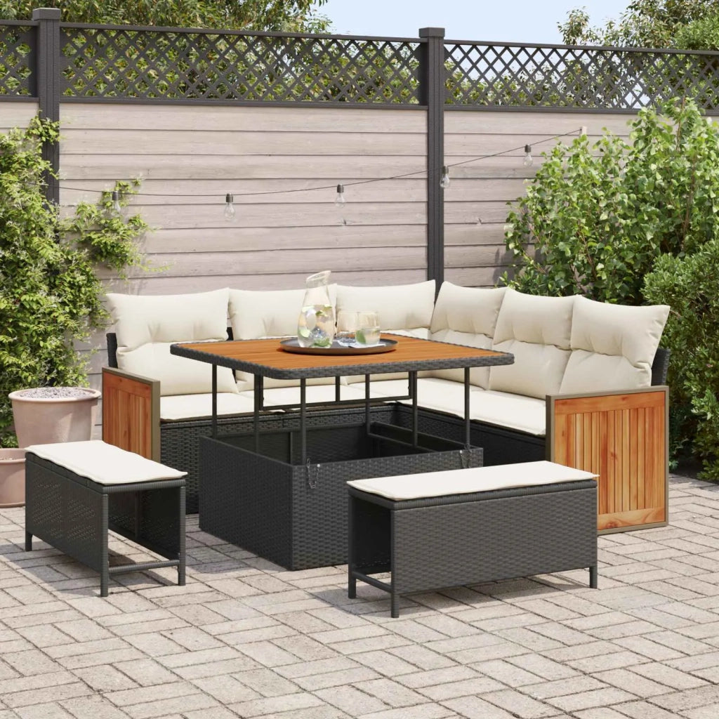 Set Divano da Giardino con cuscino 8 pcs Nero e Crema 3363165