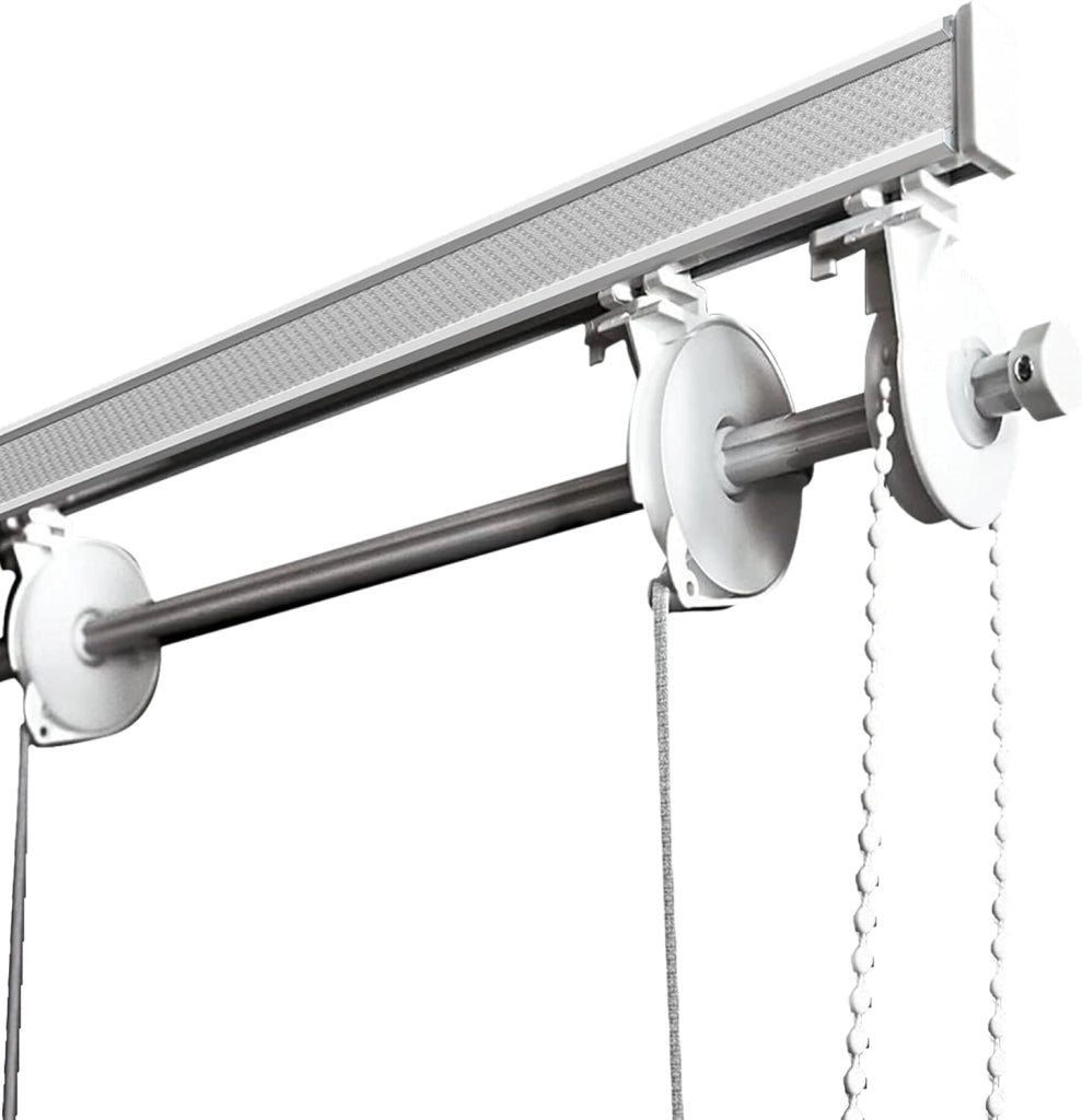 BASTONE BINARIO PER TENDA A PACCHETTO CON 9 CALATE A SGANCIO RAPIDO IN ALLUMINIO BIANCO LUNGHEZZA 300 CM Attacco Soffitto COMANDO A SINISTRA