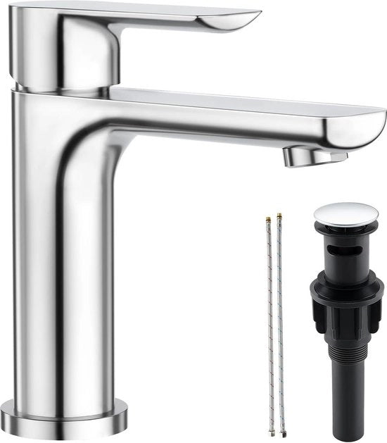 Fonte a doppio rubinetto con interruttore e accessorio di scarico in acciaio inossidabile lucidato a specchio cromato - rubinetti da bagno per vasca da bagno con doppia maniglia per acqua calda e fredda con tubo di alimentazione