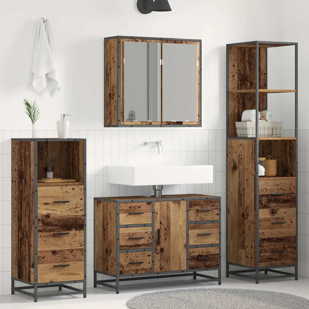 Set di mobili per il bagno con cassetto 4 pcs Legno vecchio 3402566
