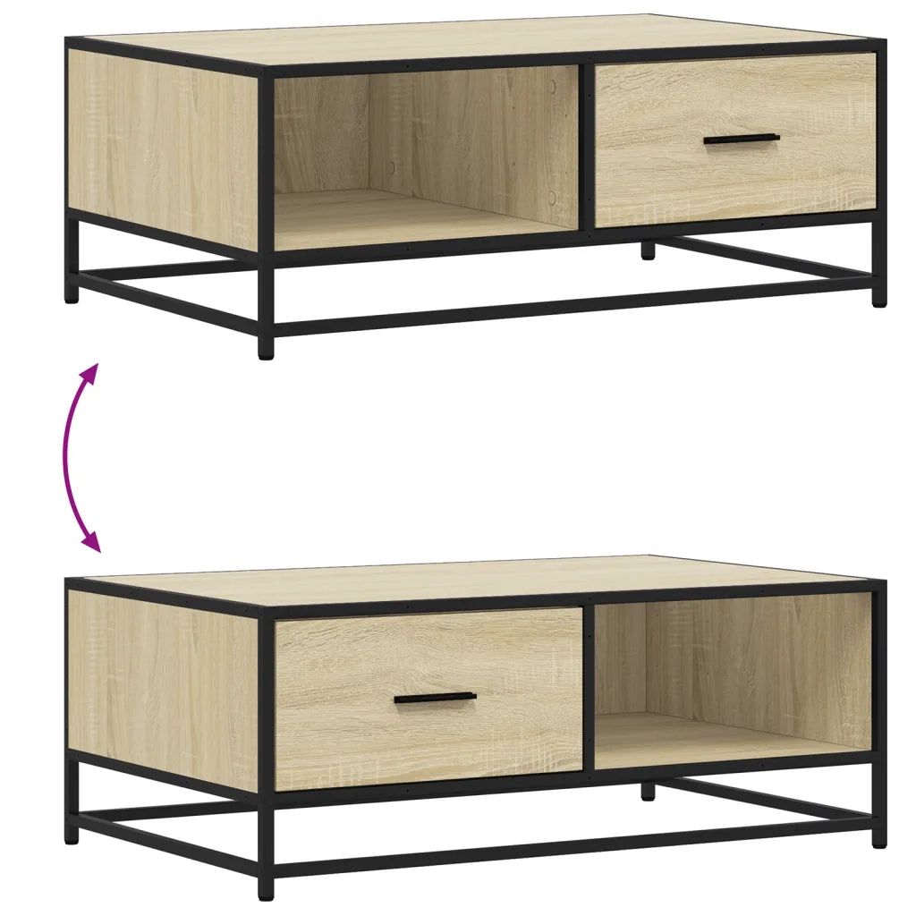 Tavolino-Tavolino da soggiorno-Tavolo Rovere Sonoma 90x57x35 cm Legno Multistrato e Metallo
