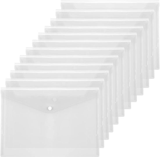Documenti A5, 12 mappe A5 con chiusura a pressione, mappe documenti trasparenti per documenti, ricevute e buste, borsa per documenti, scuola - trasparente
