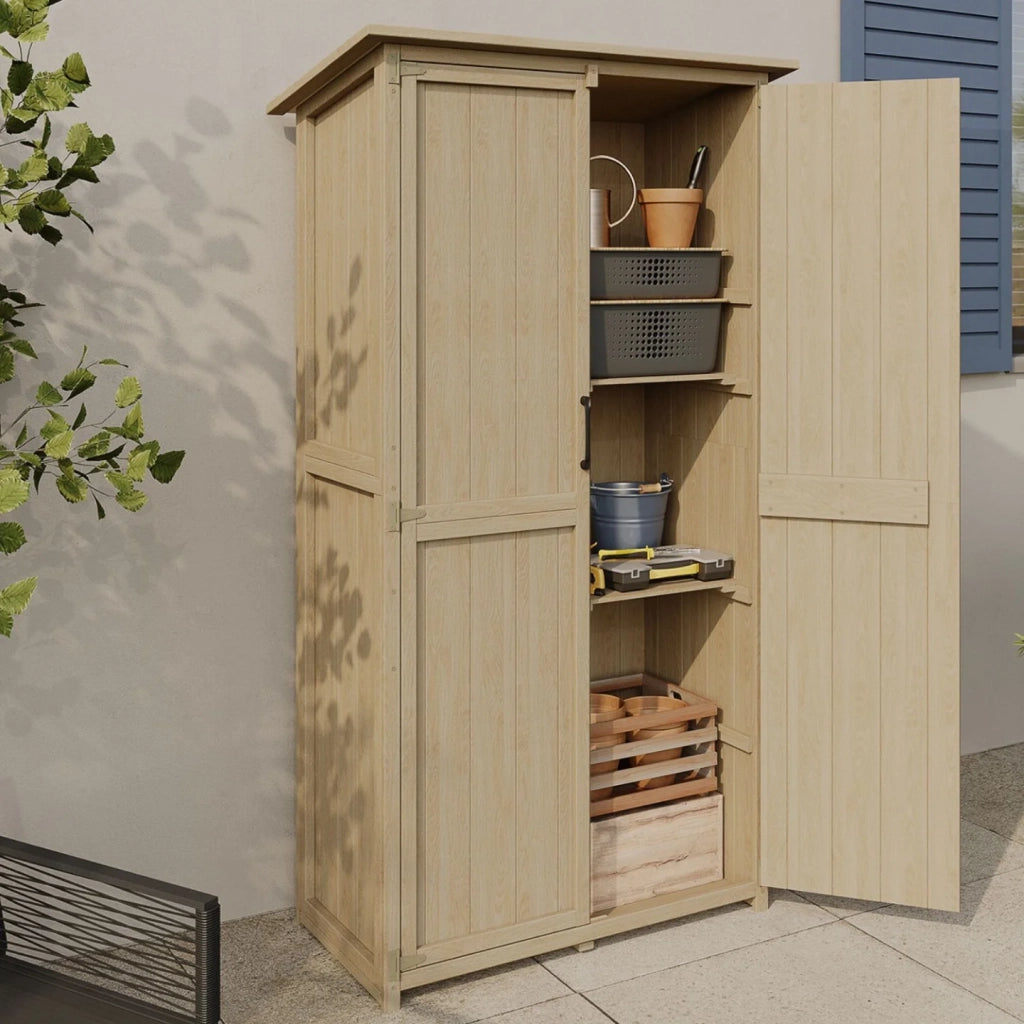 IDMarket - Armadio da giardino in legno 90 x 50 x 160 cm con tetto inclinato, doppia anta e ripiani