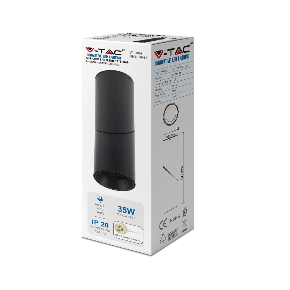 V-TAC VT-804 Portafaretto LED Montaggio a Plafone GU10 Corpo Nero SKU 8947