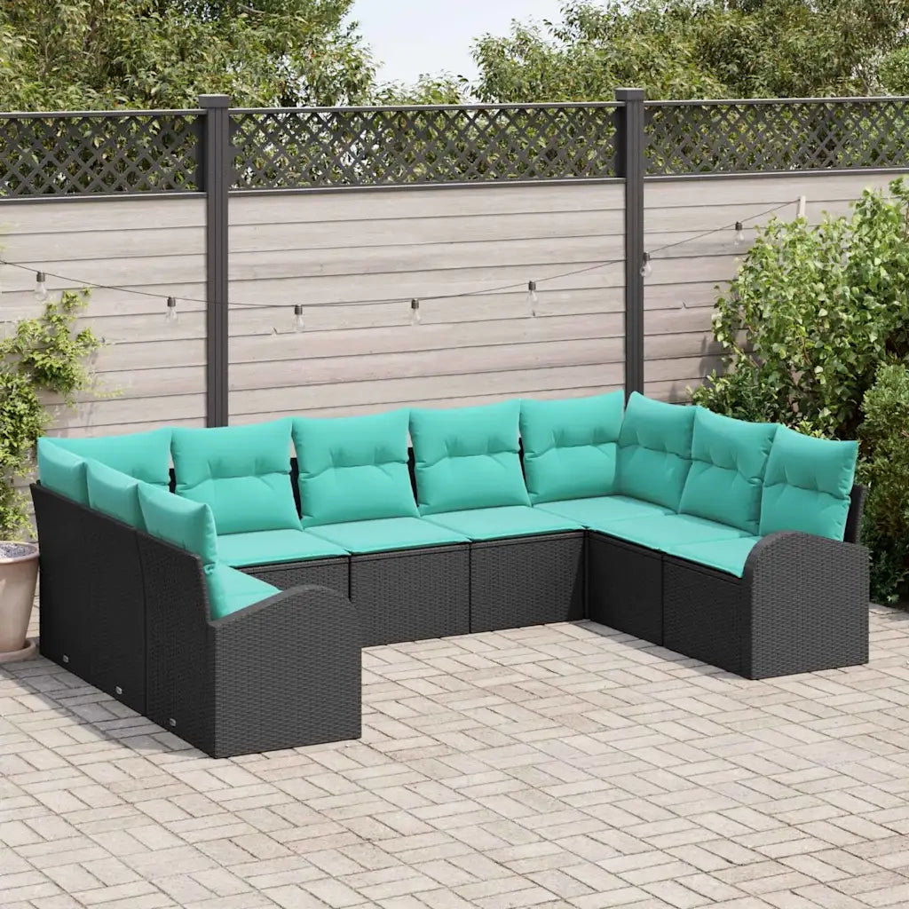 Set Divano da Giardino 9 pcs Nero e Turchese polyrattan 3354875
