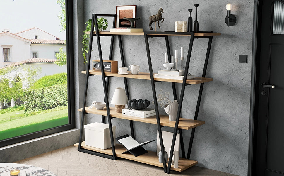 SCAFFALE Geometrico 158x35x166 cm MDF e Metallo Nero Marrone a 4 Ripiani