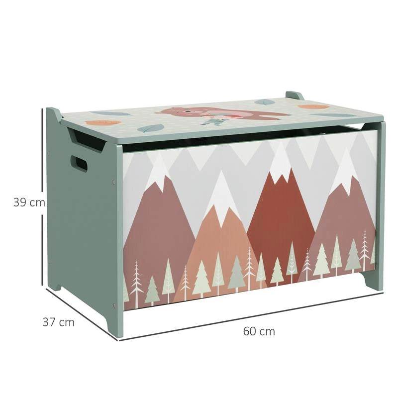 BAULE PORTAGIOCHI PER BAMBINI CON COPERCHIO E CERNIERA DI SICUREZZA IN MDF, 60X37X39CM, VERDE