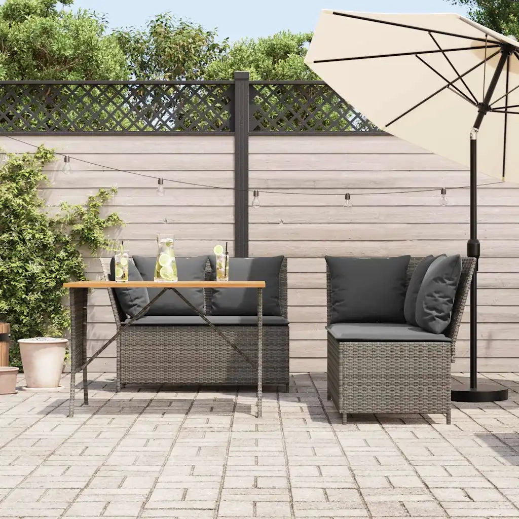 Set Divani da Giardino 3 pz con Cuscini Grigio in Polyrattan