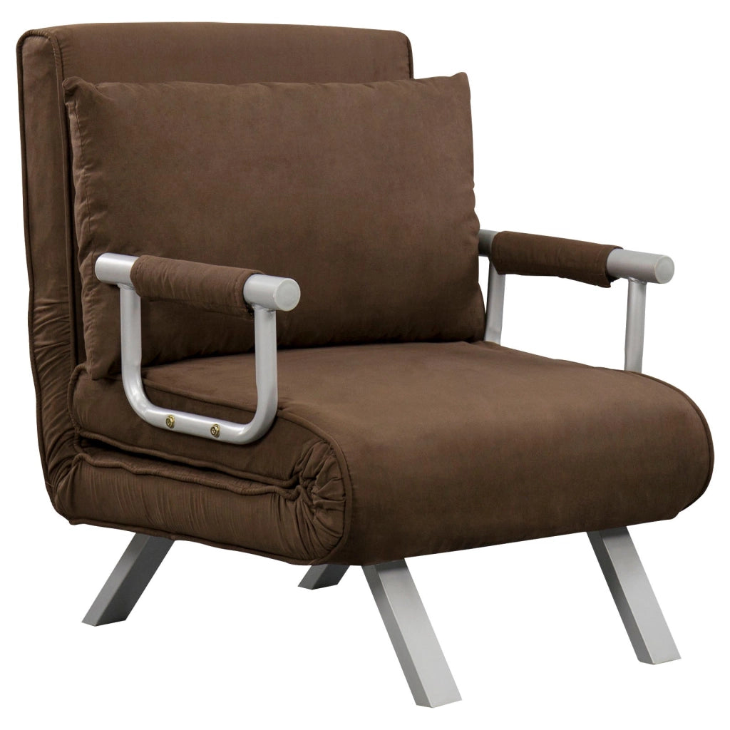 Poltrona Letto Singolo 65x69x80 cm Schienale Reclinabile su 5 Posizioni Marrone