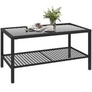Tavolino da giardino in rattan con piano in vetro e struttura in acciaio ¨C Minimal ¨C Nero 92x50x45 cm