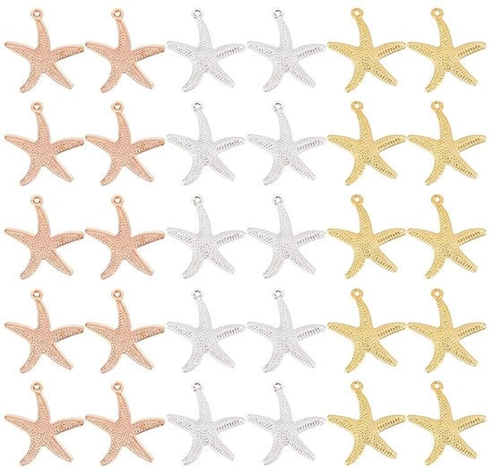 30 pezzi di stella di vetro per gioielli in 3 colori