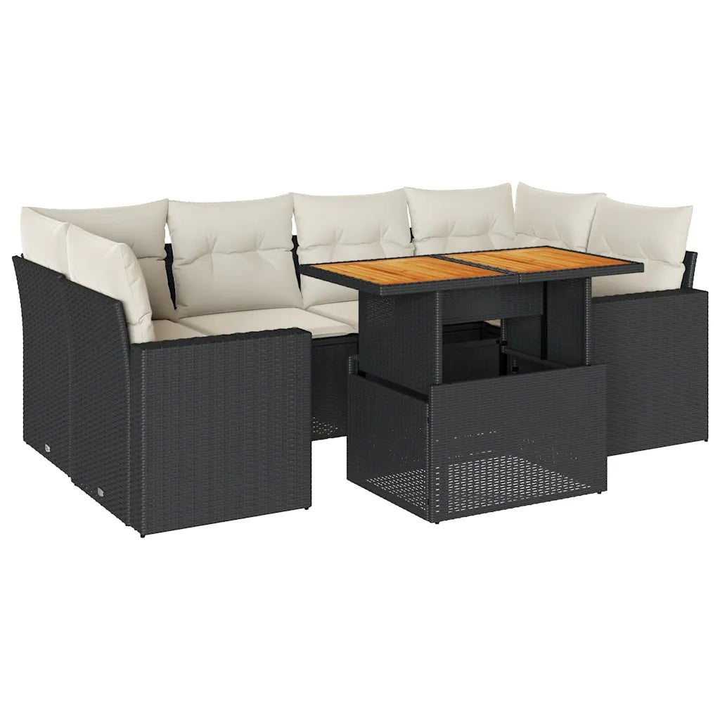 Set Divani da Giardino con Cuscini 7pz Nero Polyrattan 3327003