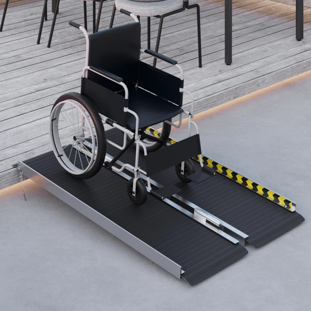 EasyComfort Rampa per Sedia a Rotelle Pieghevole in Alluminio con Deflettori e Adesivi, 122x73.6x5.1 cm, Nero