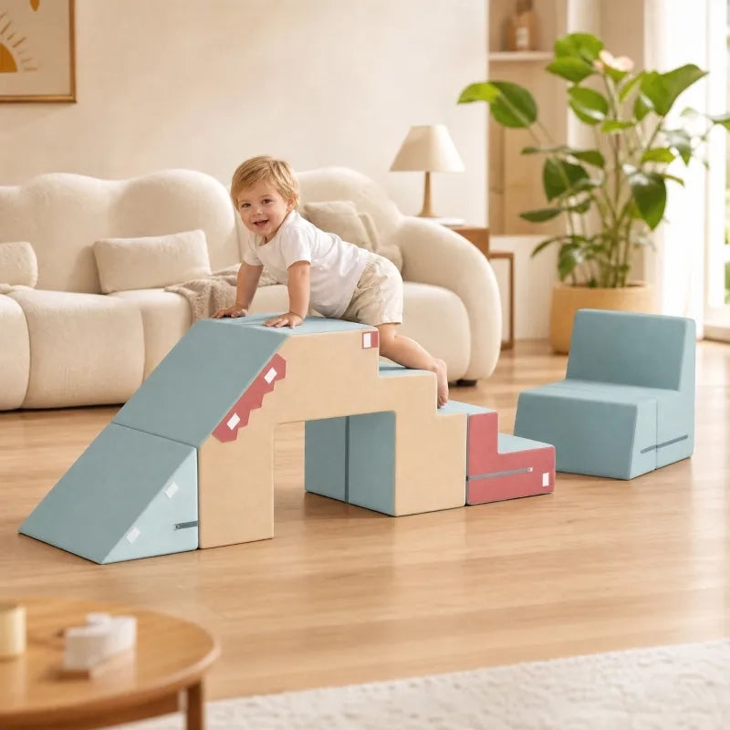 Set arrampicata e gattonamento indoor per bambini, 2 pezzi in schiuma con rivestimenti removibili, blu