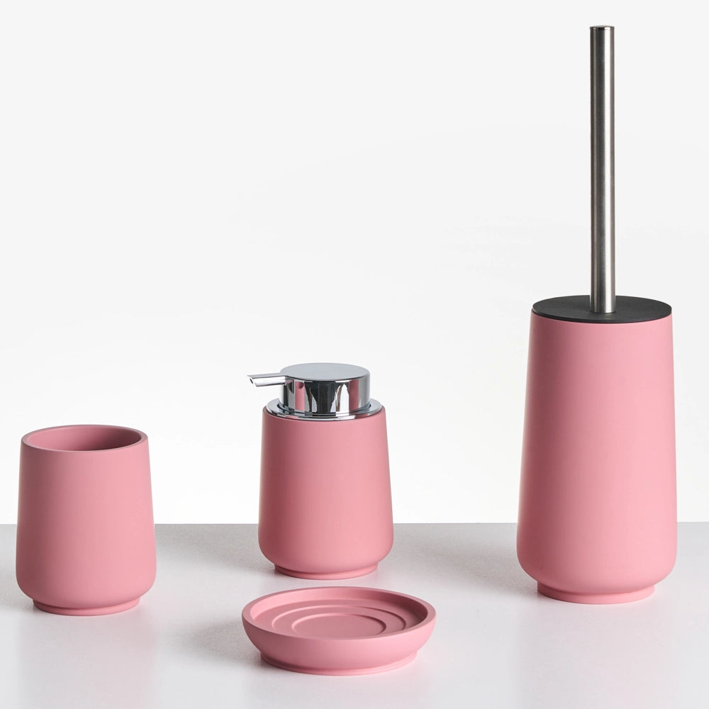 Set di 4 accessori in poliresina rosa per il bagno stile elegante semplice