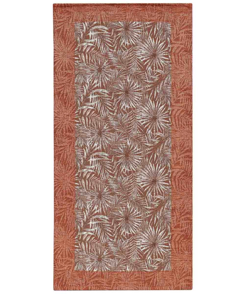Tappeto passatoia moderno MALESIA TERRACOTTA disegno giungla tropicale natura foglie felci, arredo cucina corridoio multiuso lavabile antiscivolo cm.55x280