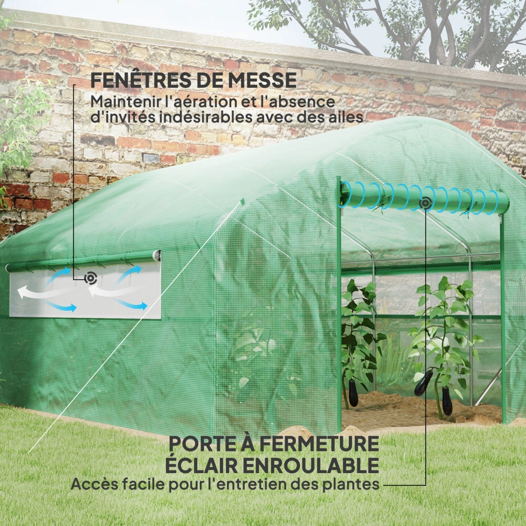 Serra da giardino 4x3x2m con porte avvolgibili e finestroni ¨C zephmum ¨C verde