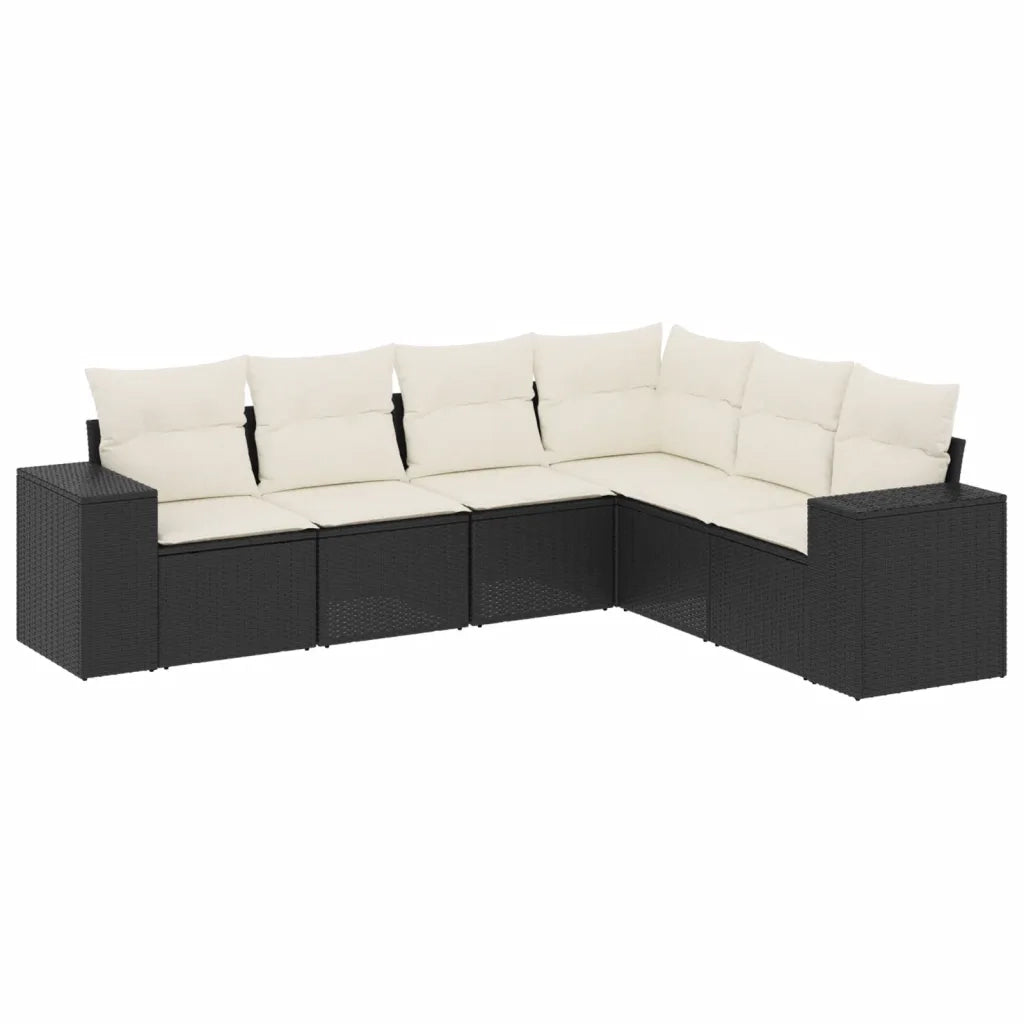 Set Divano da Giardino 6 pz con Cuscini Nero in Polyrattan 3222605