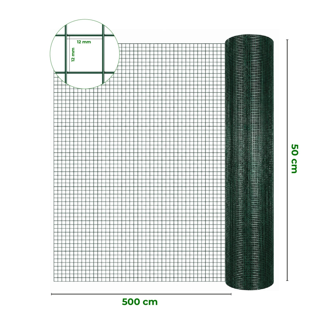 Rete Metallica Verde Rivestita in PVC Maglia Quadrata 12x12 mm per Recinzioni Giardino Orto Pollai Protezione Alberi Rete Elettrosaldata Rigida Varie Misure  0.5x5Metri