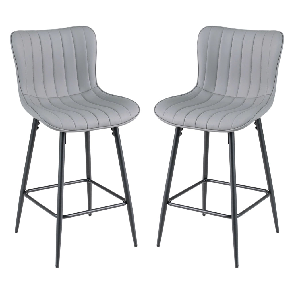 Set 2 sgabelli da bar con schienale e seduta imbottita, Sgabello moderno con poggiapiedi per cucina sala e salotto Grigio