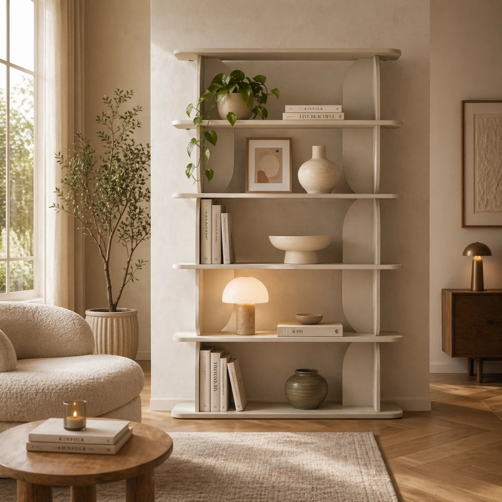 Libreria In Melaminico Con 5 Ripiani A Giorno Design Contemporaneo Minimal Per Soggiorno Salotto Studio Corridoio Zona Living E Ufficio 120 X 181.5 X 34 Cm Cashmere