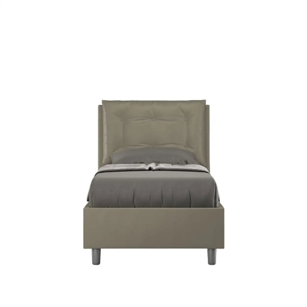Letto singolo contenitore imbottito 80x190 similpelle cappuccino Annalisa