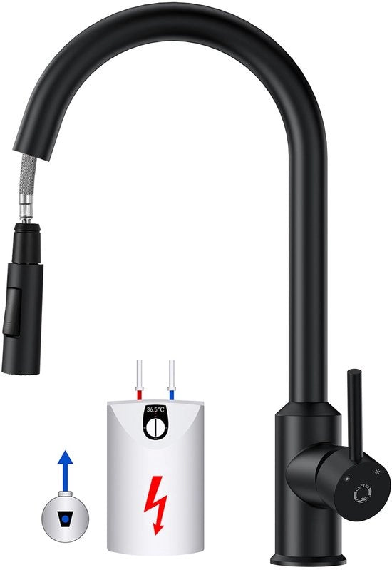 Lagedrukkraan per cucina, 3 congiunzioni con grande arco, 360° ruotabile, estensibile, G3/8 congiunzione, nero
